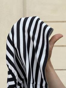 MaterniWear Maternity Striped Round Neck Short Sleeve Ruffle Hem Casual Dress - Blue and White - View 8