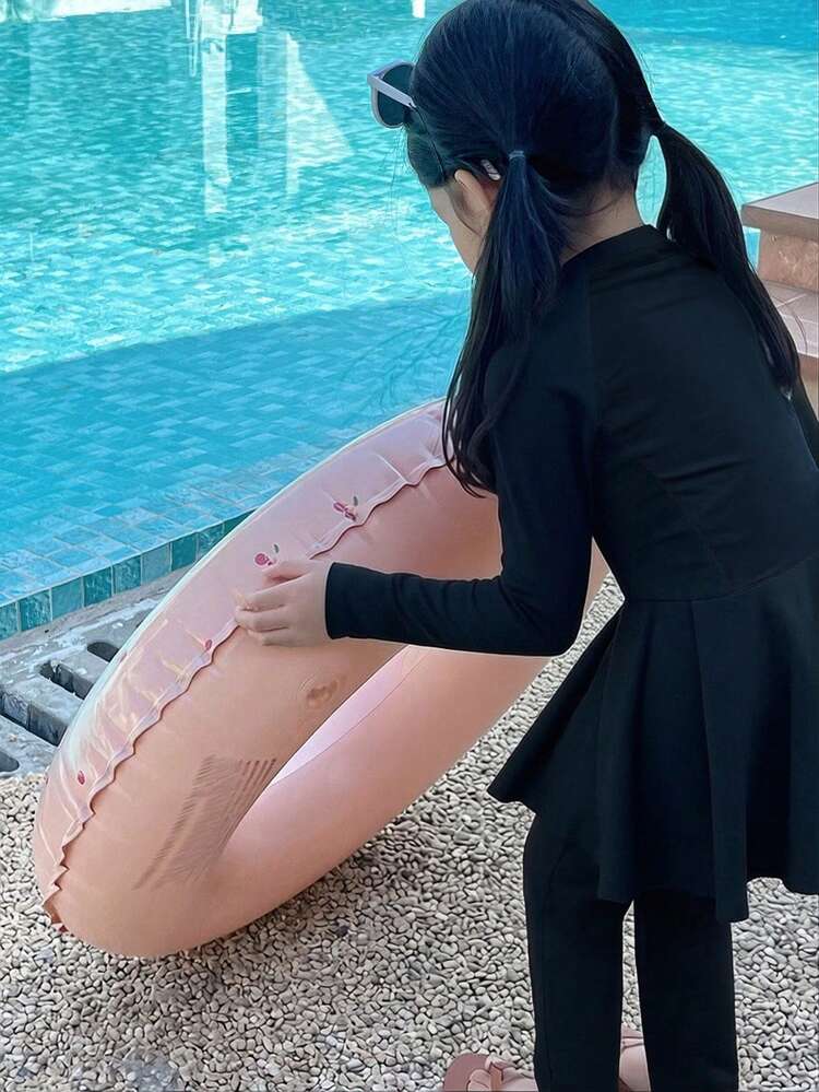 Young Girls Colorblock Long Sleeve Top And Pants Swimwear Set, Fall Summer