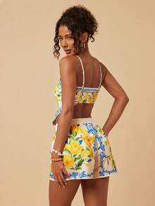 Travachic 女士印花不对称下摆吊带背心和短裤休闲两件套 - 彩色 - 查看 2