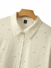 GlowEve CURVE Plus Size Women Elegant Pearl Beaded Decor Contrast Color Blouse, Suitable For Back To School, Graduation, Valentine's Day, Music Festival, Mother's Day, Halloween, Thanksgiving, Easter, National Day, Prom, Date Party, Wedding Season, Outdoor Activities Modest Shirts Pearl Shirt Shirts Y2k Collared Shirt Spring Shirts French Style Blouse Women's Shirts For Summer Women's Work Tops Women's Tops And Blouses Working Blouse - Apricot - View 5