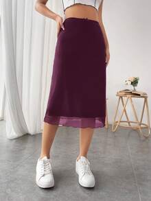 SHEIN Essnce Chân váy dài ngang gối màu trơn, kiểu dáng thường ngày, thích hợp cho mùa hè. - Màu đỏ tím - Xem 1