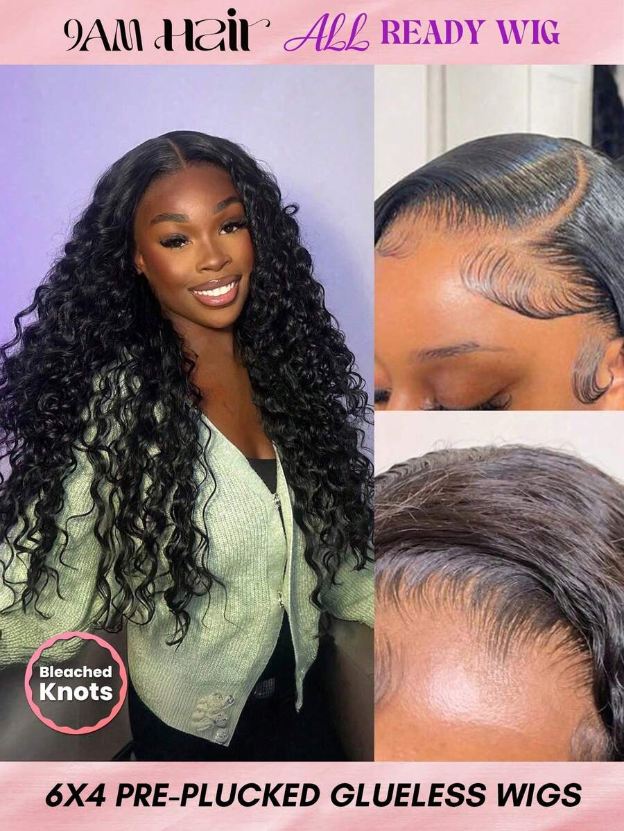 ALL READY WIG 9AM 6x4 Transparent Lace Loose Deep Wave Wig Natural Color 8-30 Inch 180% Density Pre Bleached Hairline Human Hair Wig For Women - SNatural - View 1