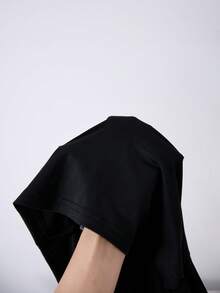 SHEIN ChillGRL 少女两件套：修身圆领短袖T恤和高腰阔腿裤，弹力针织面料，心形印花装饰，适合春夏休闲穿着。 - 黑色 - 查看 8