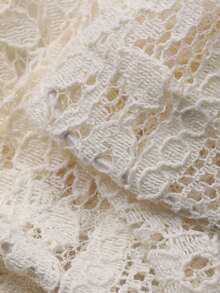 FRIFUL Women's Lace Lantern Sleeve Open Front Loose Jacket - Beige - View 8