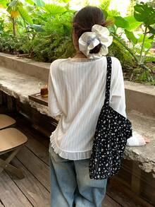 DAZY Women's Casual Solid Color Mesh Patchwork Ruffle Hem T-Shirt, Spring/Autumn,Going Out Tops For Women - White - View 7