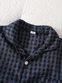 Setelan Celana Pendek Lengan Pendek Kasual Kotak-kotak 2 Potong untuk Anak Laki-laki, Pola Kotak-kotak Biru & Hitam dengan Logo Game Bordir, Pakaian Santai Musim Panas yang Longgar dan Nyaman - Navy Blue - View 6