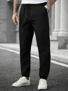 Manfinity CasualCool 男士成熟休闲裤，黑色斜纹布面料，通勤百搭，时尚舒适，送给男友/老公/周年纪念礼物 - 黑色 - 查看 5