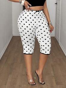 Maweii 大码女式波点印花蝴蝶结装饰打底裤 - 黑與白 - 查看 6