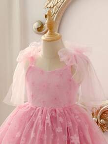 Glamorique Kids Vestido de Princesa de Tule Bordado sem Mangas para Meninas, Rosa, Saia Volumosa Fofa, Adequado para Dama de Honra, Festa de Aniversário, Casamento, Feriado, Sessão de Fotos, Todas as Estações - Rosa chiclete - Visão 6