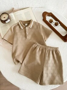 2件套女童针织领休闲T恤和短裤套装 - 彩色 - 查看 4