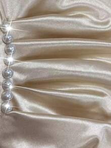 GlowEve Váy nữ dáng chữ A xếp ly không tay, eo nhún, thanh lịch, lãng mạn, tinh tế, vải taffeta - Màu be - Xem 7