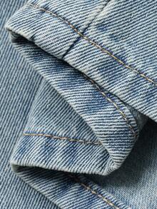 Livesso 女士休闲牛仔外套（带领子和口袋）和裤子套装 - 淺色水洗藍 - 查看 7