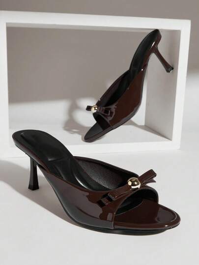 SHUZIA Women's Round Toe Bow Ribbon Slide Low Heel Sandals