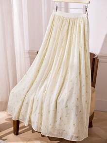 Modelyn Women's Ditsy Floral Elastic Waist Casual Skirt - Yellow - View 2