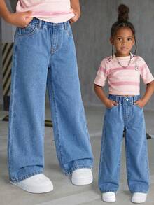 Quần jeans ống đứng màu xanh rách đa năng dành cho bé gái - Màu xanh lam - Xem 4