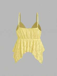 Glamine Áo hai dây ren trắng vạt lệch cho nữ mùa hè - Màu vàng - Xem 4