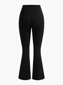 Anewsta High Waist Peach Hip Lifting Elastic Yoga Flare Pants, Naked Feeling Slimming Fitness Wide Leg Trousers - Black - View 5