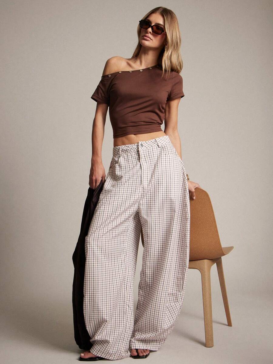 Hauture 新款时尚复古格子宽松休闲女裤 - 彩色 - 查看 1