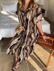 Vivie Lora Vestido midi holgado con estampado floral para mujer - Caqui - Ver 7