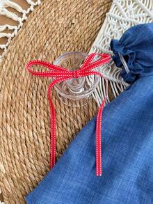 SHEIN 女嬰可愛夏季休閒彼得潘領櫻桃圖案撞色洋裝 蝴蝶結復古女嬰風格 草莓女童裙 - 藍色 - 查看 5
