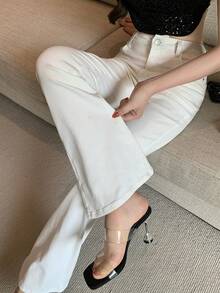 DAZY 女士休闲喇叭牛仔裤，街头风，适合夏季、春季和秋季穿着 - 白色 - 查看 2