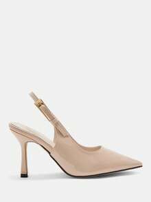 CUCCOO CURVES Zapatos de mujer de ajuste ancho, de moda, con punta, tacón de aguja, con correa trasera en color albaricoque, sencillos y clásicos, cómodos para uso diario, con tacón alto engrosado, tallas grandes para mujeres - Albaricoque claro - Ver 2