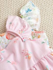 Souflis Souflis 2pcs/Set 0-3 Years Old Baby Girls' Floral Garden Print Cap Sleeve Dress, Cute, Fashionable And Sweet, Suitable For Vacation, Outdoor And Other Occasions Baby Girl Clothes Dresses For Girls Toddler Dresses - Multicolor - View 8