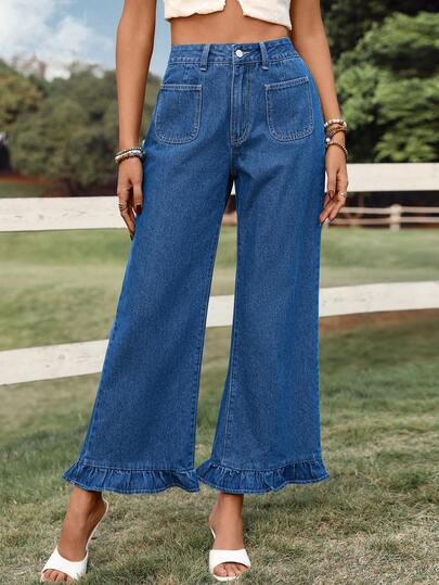 SHEIN Tall 여성용 솔리드 컬러 캐주얼 데님 진