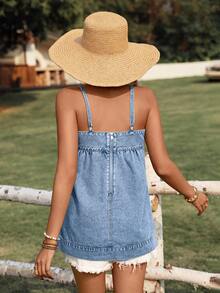 Breezaya 女士宽松牛仔吊带背心，度假必备 - 中等水洗藍 - 查看 3