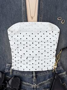 少女日常休闲黑白波点抹胸上衣 - 黑與白 - 查看 2