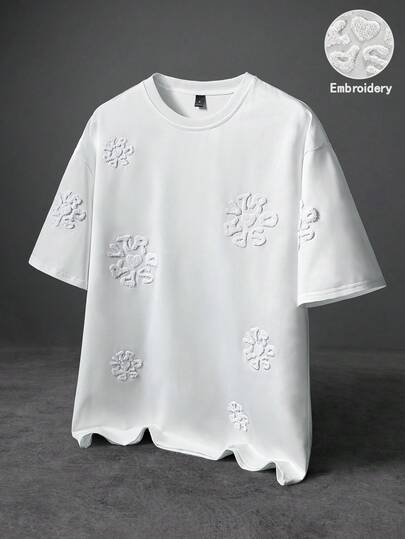 PAVTROS Camiseta gráfica con bordado de letra circular, estilo callejero, talla grande vendida para hombres, adecuada para festivales de música al aire libre, salidas casuales, regalos para novio/esposo, regalos de aniversario, blanca