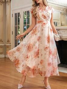 Amorya 女士优雅印花连衣裙，适合婚礼等夏季场合的连衣裙 - 彩色 - 查看 9