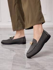 Sleekvia Casual Versatile Commuting Fringe Decor Flat Loafers - Grey - View 3