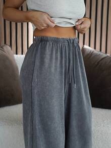 SAYEHFBABY Light Grey Women's Casual Low-Waist Straight-Leg Sweatpants, Suitable For Summer, Washed Effect,Fall - Light Grey - View 3