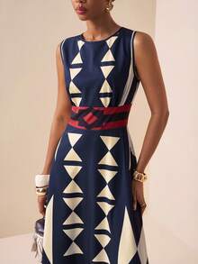 Zivah Đầm không tay cổ tròn in họa tiết hình học, đa năng, dễ phối đồ, thích hợp cho kỳ nghỉ hè 2026. - Nhiều màu - Xem 8