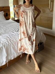 DAZY Áo ngủ dài không tay dáng rộng cho nữ, họa tiết ombre, thích hợp cho mùa hè. - Màu be - Xem 5