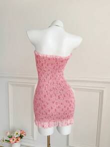 Elamini Women's Sweet & Cute Date Casual Vacation Fashion Everyday Versatile Chiffon Ditsy Floral Waist Fitted Mini Dress - Multicolor - View 2