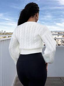 Tyla Gomez Women's Solid Color Round Neck Long Sleeve Simple Sweater, Casual For Daily Wear,Long Sleeve Tops Knit Pullover Fall Winter Outfit - White - View 2