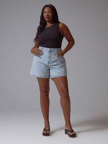 MUSERA Quần short denim dáng rộng cạp trung, màu xanh nhạt, thích hợp cho mùa xuân hè, thanh lịch, lễ Phục sinh, dễ thương, đi nghỉ mát, thường ngày, phong cách cơ bản. - Rửa nhẹ - Xem 5