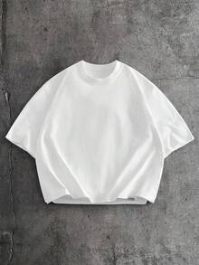 AXEPEAK Men's Solid Color Round Neck Short Sleeve Casual Loose Fit T-Shirt - White - View 8
