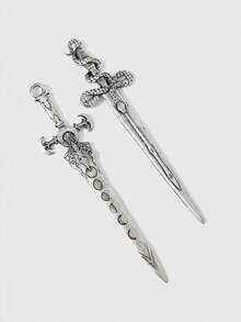 ROMWE Goth 1件/4件套女巫骷髅造型复古蛇剑设计发夹首饰发饰女士发髻发夹发髻器发髻发饰发夹，学习用品 - 古銀色 - 查看 12