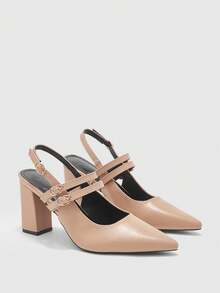 CUCCOO BIZCHIC Women's Fashion Buckle Thick Heel High Heel Shoes - Apricot - View 7