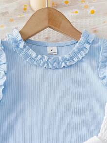 Genkimix Kids Young Girl'Cute Summer Vacation Ruffled Vest Paired With Patchwork Cake Skirt,Handmade Floral 3D Knit Light Blue Skirt Set For Family Matching,2pcs - Blue - View 4