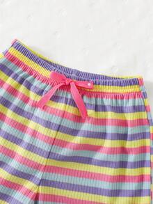 Cozy Pixies 2件套女婴撞色针织柔软圆领短袖上衣和松紧腰短裤套装 - 彩色 - 查看 7