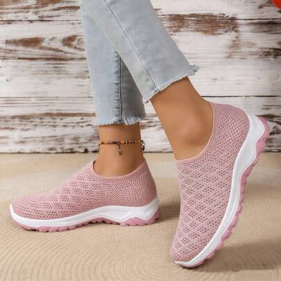 Zapatos de mujer de talla grande, superficie de malla transpirable, superficie de tela deportiva, nuevos zapatos deportivos casuales, ligeros y de suela blanda, zapatos de running holgados para mujer