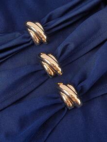 SHEIN MOD Große Größen Elegantes marineblaues Kleid mit einem Schulterausschnitt für Damen, Partykleid, elegantes Kleid mit einem Schulterausschnitt, königsblauer Abendkleid, elegante und klassische blaue Kleider, Weihnachtskostüm, Sommerkleid, Winterkleidung für Damen, Silvesterkleid, Partykleid, luxuriöse Abendkleider für Damen - marineblau - Übersicht 3