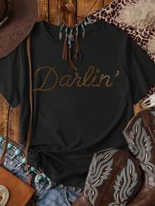 INAWLY Women's Round Neck Short Sleeve T-Shirt With Music Cat Pattern - Pink - View 1