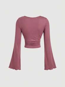 SHEIN MOD Bộ áo thun dài tay ôm dáng, cổ bèo nhún, tay loe xếp ly 3 màu. - Nhiều màu - Xem 8