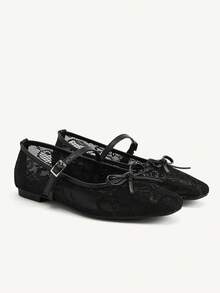CUCCOO CHICEST Women's Versatile Mesh Bowknot Strap Flat Sandals, Suitable For Work And Casual Wear In Summer Summer Shoes Wedding Shoes Bride Shoes - Black - View 2