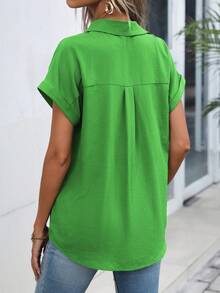 EMERY ROSE Women's Solid Color Batwing Sleeve Single-Breasted Casual Shirt - Green - View 2